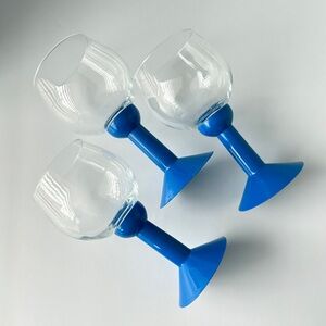 Bright Blue Stemmed Wine Glasses - Set of 3